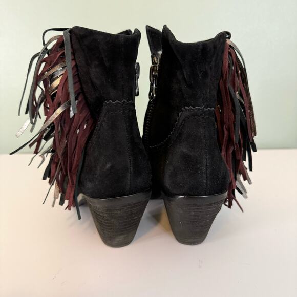 Sam Edelman Booties 7 Suede Leather Western Fringe Zip Ankle Cowboy Black - Picture 6 of 10